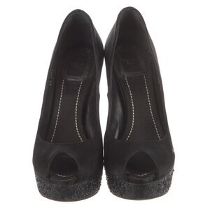 Dior Black Peep-Toe Platform Pumps with Glitter Platform